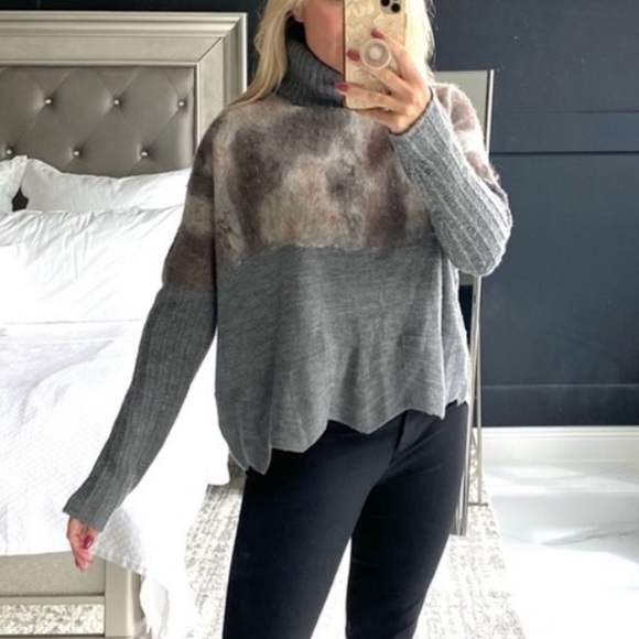 Western style wool turtleneck sweater gray and tan NSF for Intermix size small - Picture 1 of 16